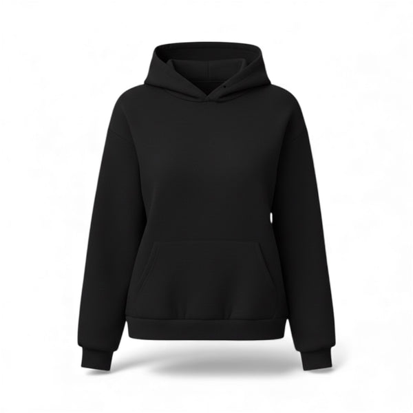 Basic plain black cotton fleece hoodie