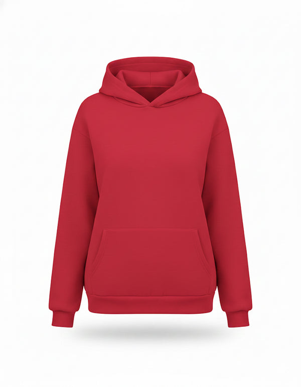 Basic red cotton fleece hoodie