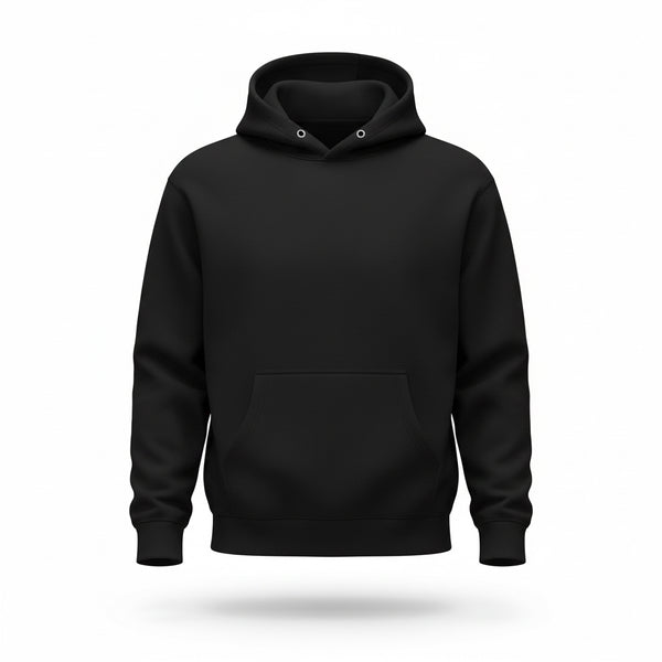 Basic plain black cotton fleece hoodie