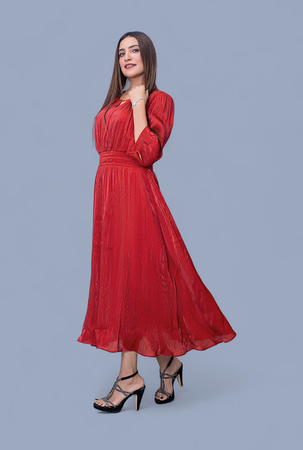 Ezgela Crimson Flow Midi Dress