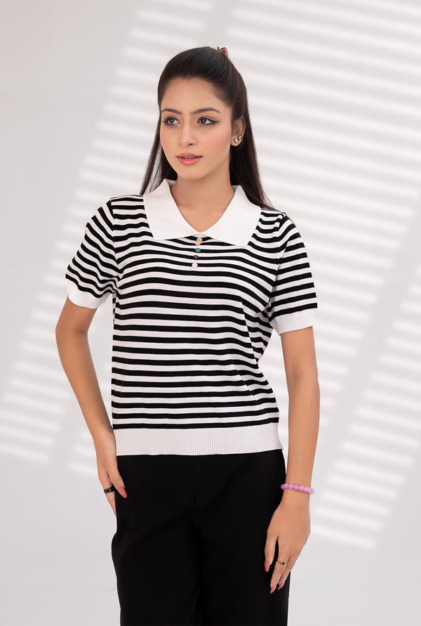 Collard stripes T-Shirt
