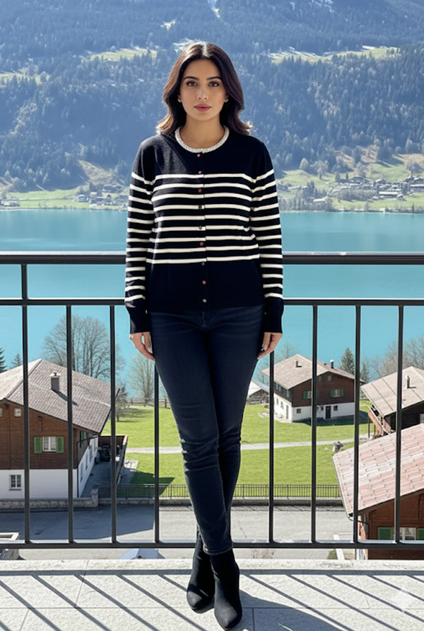 Stripes button-down sweater