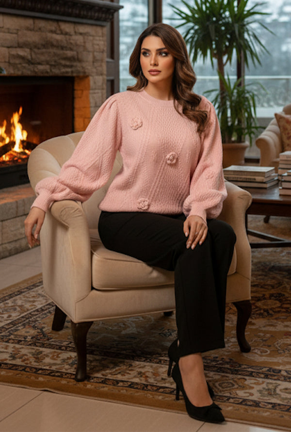 Pink elegant flower sweater